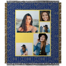50x60 Photo Woven Throw with Arrow Tails Navy Gold design