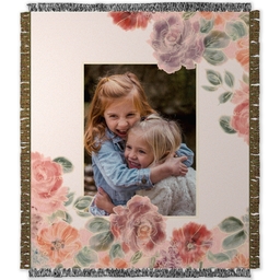50x60 Photo Woven Throw with Soft Floral Pink design