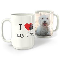 White Photo Mug, 15oz with I Heart Paw Print My Dog design