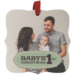 Maple Ornament - Fancy Brackets with Baby's First Christmas design