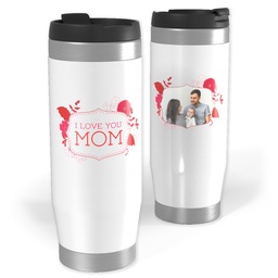 14oz Personalized Travel Tumbler with Mom Flower Frame design