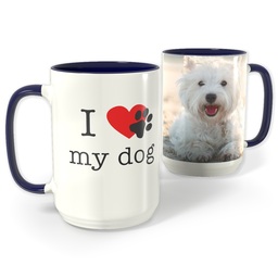 Blue Photo Mug, 15oz with I Heart Paw Print My Dog design
