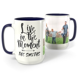 Blue Photo Mug, 15oz with Live In The Moment design