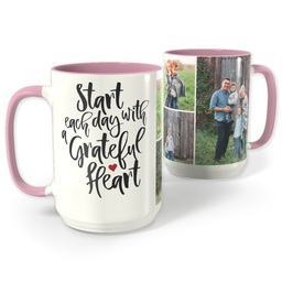 Pink Photo Mug, 15oz with Grateful Heart design