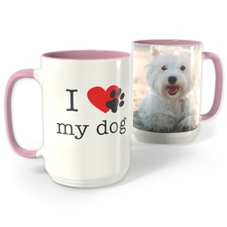 Pink Photo Mug, 15oz with I Heart Paw Print My Dog design