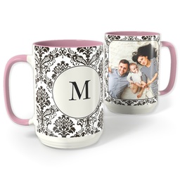 Pink Photo Mug, 15oz with Monogram Brocade design