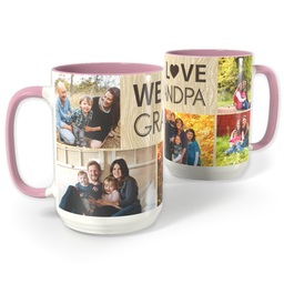 Pink Photo Mug, 15oz with Wood Grandpa design
