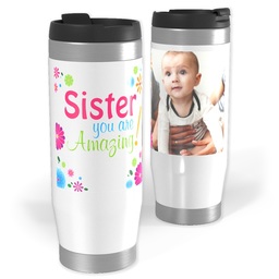 14oz Personalized Travel Tumbler with Amazing Sister design