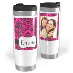 14oz Personalized Travel Tumbler with Brocade Pink design