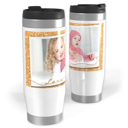 14oz Personalized Travel Tumbler with Glitter Love design