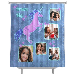 Photo Shower Curtain with Rainbow Unicorn - Dream Big design