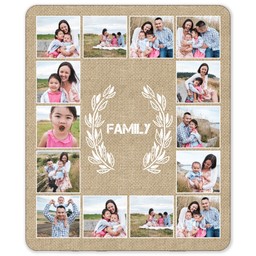 50x60 Sherpa Fleece Photo Blanket with Burlap Laurel Family design