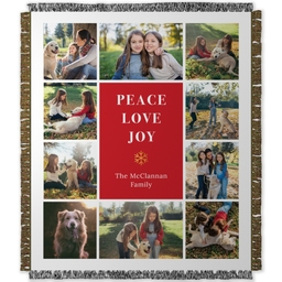 50x60 Photo Woven Throw with Peace, Love, Joy design