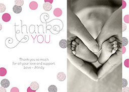 Same Day 5x7 Greeting Card, Matte, Blank Envelope with Dotted Thank You - Pink design