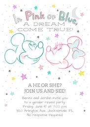 5x7 Greeting Card, Glossy, Blank Envelope with Pink or Blue - Mickey & Minnie design