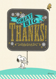 5x7 Greeting Card, Glossy, Blank Envelope with Great Big Thanks - Snoopy design