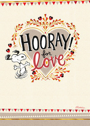 5x7 Greeting Card, Glossy, Blank Envelope with Hooray for Love - Snoopy design