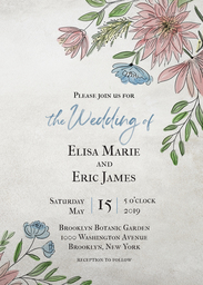 5x7 Greeting Card, Glossy, Blank Envelope with Pink Dahlias Wedding Invitation design