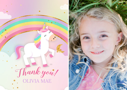 5x7 Greeting Card, Glossy, Blank Envelope with Unicorn Magical Party Thank You Card design