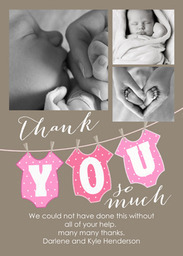 5x7 Greeting Card, Glossy, Blank Envelope with Thank You Onesie design