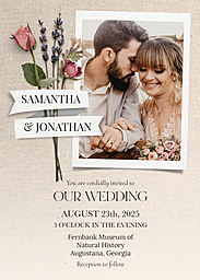 5x7 Greeting Card, Glossy, Blank Envelope with Wildflowers Memories Wedding design