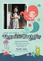 5x7 Greeting Card, Glossy, Blank Envelope with Fintastic Birthday Invitation design