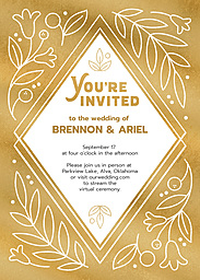 5x7 Greeting Card, Glossy, Blank Envelope with Cottage Wedding Golden Fields Ceremony Invitation design