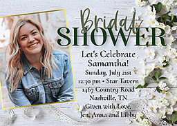 Same Day 5x7 Greeting Card, Matte, Blank Envelope with Bridal Floral Shower Invite design