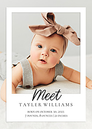 5x7 Greeting Card, Glossy, Blank Envelope with Photo Frame Meet Baby Announcement design