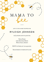 5x7 Greeting Card, Glossy, Blank Envelope with Shower the Mama to Bee Baby Invitation design