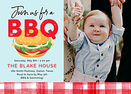 5x7 Greeting Card, Glossy, Blank Envelope with BBQ Burger with Photo design