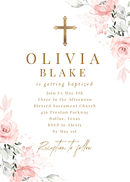 5x7 Greeting Card, Glossy, Blank Envelope with Beautiful Floral Baptism Invitation design