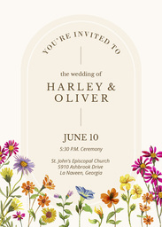 5x7 Greeting Card, Glossy, Blank Envelope with Wildflower Wedding Invitation design