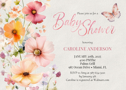 5x7 Greeting Card, Glossy, Blank Envelope with Wildflower Baby Shower Invitation design