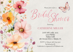 5x7 Greeting Card, Glossy, Blank Envelope with Wildflower Bridal Shower Invitation design