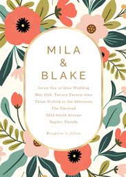 5x7 Greeting Card, Glossy, Blank Envelope with Modern Painted Floral Wedding Invitation design
