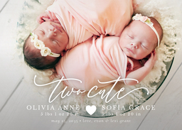5x7 Greeting Card, Glossy, Blank Envelope with Two Cute Twin Baby Announcement design