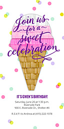 4x8 Greeting Card, Matte, Blank Envelope with Ice Cream Cone & Confetti Invitation design