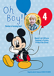 5x7 Greeting Card, Glossy, Blank Envelope with Mickey Mouse & Birthday Balloons Invitation design