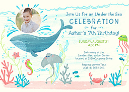 Same Day 5x7 Greeting Card, Matte, Blank Envelope with Under the Sea Birthday Celebration design