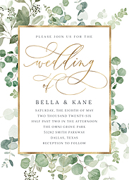 5x7 Greeting Card, Glossy, Blank Envelope with Eucalyptus Wedding Invitation design