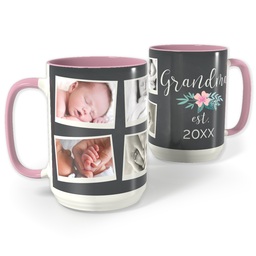 Pink Photo Mug, 15oz with A Floral For Grandma design