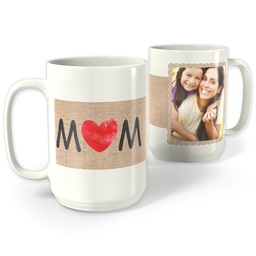 White Photo Mug, 15oz with Mom Ribbon design