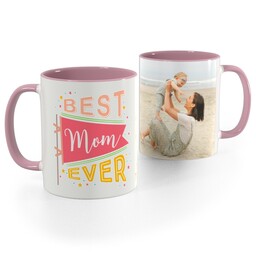Pink Handle Photo Mug, 11oz with Best Mom Flag design