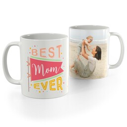 White Photo Mug, 11oz with Best Mom Flag design