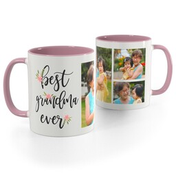 Pink Handle Photo Mug, 11oz with Floral Grandma design