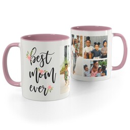 Pink Handle Photo Mug, 11oz with Floral Mom Script design