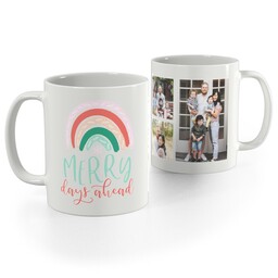 White Photo Mug, 11oz with Merry Rainbow design
