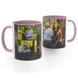 Pink Handle Photo Mug, 11oz with Snowflake Corners design