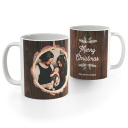 White Photo Mug, 11oz with Family Christmas Tree design